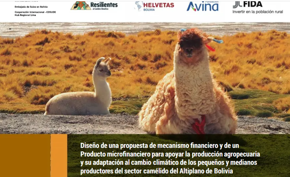 Design of a proposal for a financial mechanism and a microfinanceproduct directed at small and medium producers from the camelidsector of the Bolivian Altiplano to support agricultural productionand adaptation to climate change